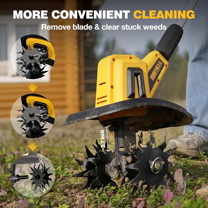 Alloyman 20V Cordless Tiller Cultivator, 360RPM Electric Garden Tiller, with 2 * 4.0Ah Batteries & Charger, 9In Tilling Width and 6.6In Depth Garden Rototiller for Lawn/Gardening/Soil Cultivation - Image 8