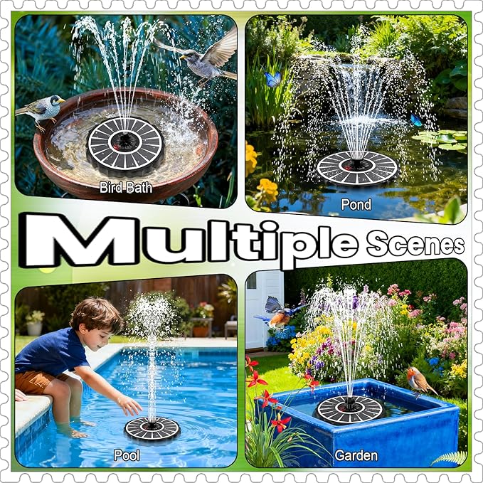 Yzert Solar Fountain with 2000mAh Battery & Innovative Indicator Works in Cloudy Day, 3.5W 2026 Glass Solar Water Fountain Pump Flower Shape with 7 Nozzles for Bird Baths, Pools, Outdoors (White)