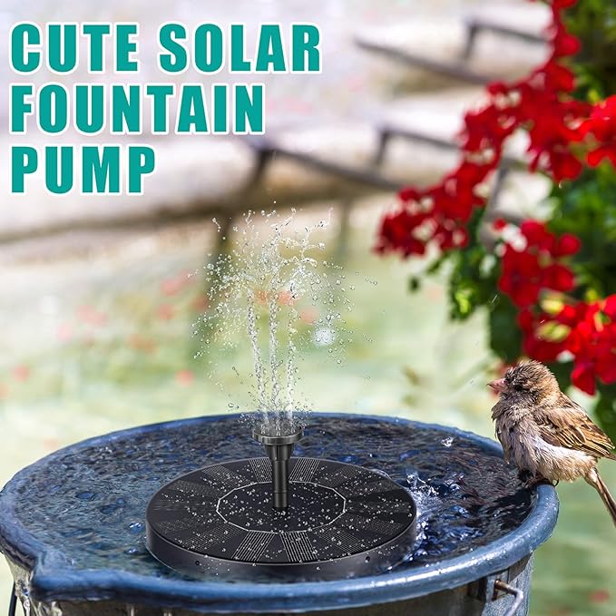 2 Packs Solar Bird Bath Fountain Pump with 6 Nozzle Solar Powered Bird Bath Floating Panel Water for Garden Fish Tank Pool(5.1 Inch)