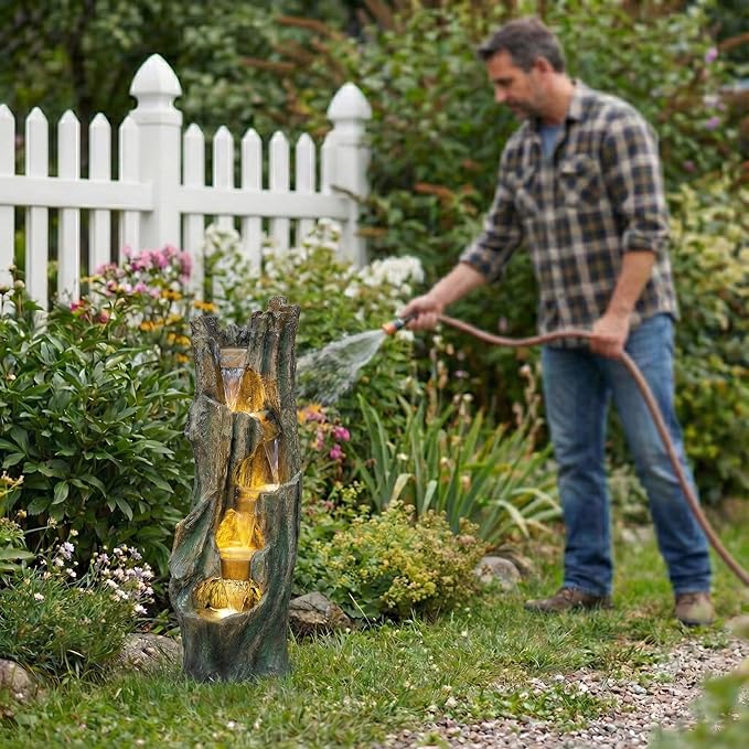 Waterfall Fountain for Outdoor Gardens and Patio Backyards – Includes Energy-Efficient LED Lights and Easy Setup for Instant Relaxation