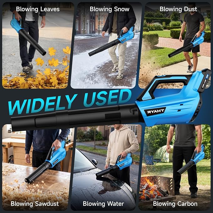 Leaf Blower Cordless, Electric Leaf Blower with 2 Batteries and Charger, 2 Speed Modes, Extension Tube, 20V Powerful Lightweight Blowers for Lawn Care, Blowing Leaves, Patio, Blue - Image 7
