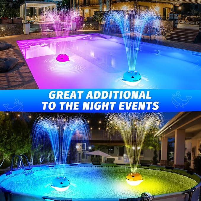 Pool Fountain with Remote, Dolphing Floating Pool Fountain with Lights, Above Ground Pool Water Fountains with Anchor, Swimming Pool Fountains for Inground Pool-1PC,White