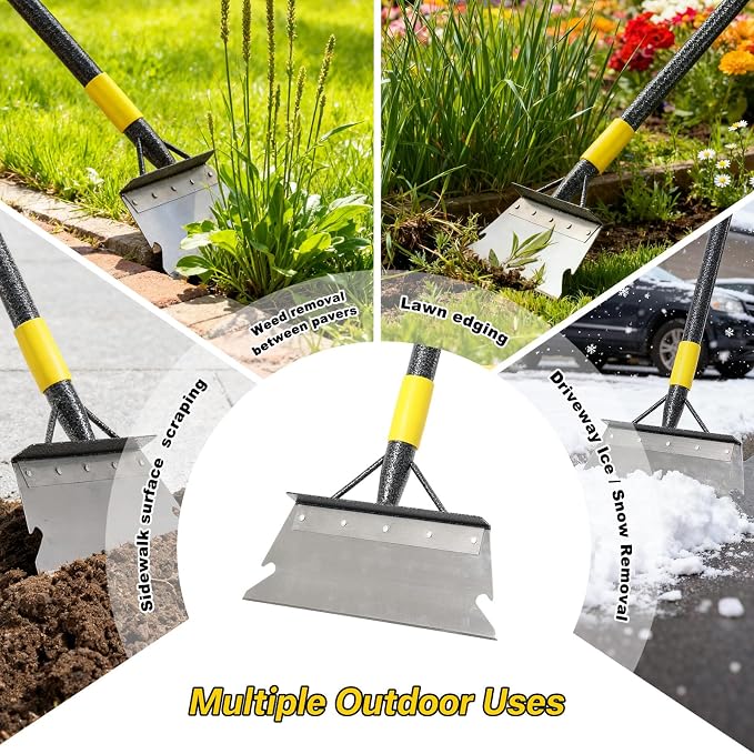 Garden Flat Shovel,74” Ice Scraper,Snow Shovel for Driveway, Stainless Steel Multifunctional Cleaning Shovels Chopper Floor Scraper for Outdoor Walkway Car Snow Ice Weeds Moss Removal - Image 8