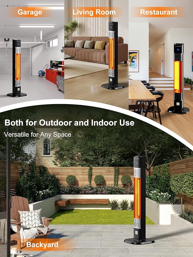 Uthfy Electric Outdoor Patio Heater,1500W Infrared Heater with 24H Timer, Remote, Waterproof, Quiet Portable Space Heater for Large Room, 35” Tower Heater for Indoor Garage, Balcony, Backyard, Shop