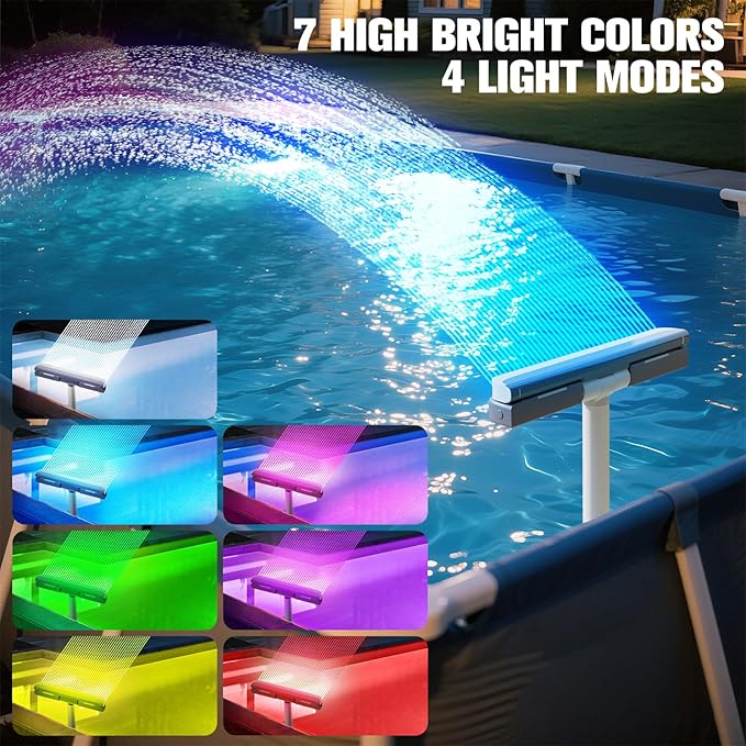 Upgraded Pool Fountain with Remote - Adjustable Waterfall Pool Sprinkler Fountains with Lights, Spray Water Fountains for Above Ground and Inground Pool for Cooling-Orange