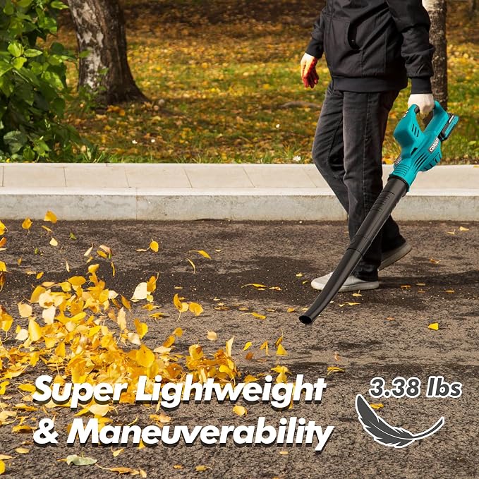 Leaf Blower Cordless - 21V Powerful Electric Leaf Blower with 2 Batteries and Charger, 2 Speed Modes, 2.0Ah Lightweight Battery Powered Leaf Blowers for Lawn Care, Patio, Dust, Blowing Leaves - Image 7