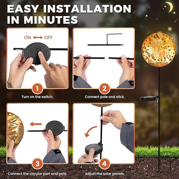 Solar Fairy Garden Lights, Metal Fairy Sculpture Pathway Stakes, Waterproof Outdoor Decorative Lights for Yard Patio Garden Porch, Gifts for Women Mom, 1 Pack