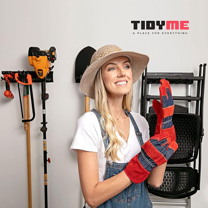 TIDYME Garage Tool Organizer Wall Mount - 32 inches - Sturdy Storage Rack with Adjustable Hooks, Anti-Rust - Easy Installation, 200lbs Capacity - Garden Tool Organizer (02 Racks & 04 Hooks) - Image 8