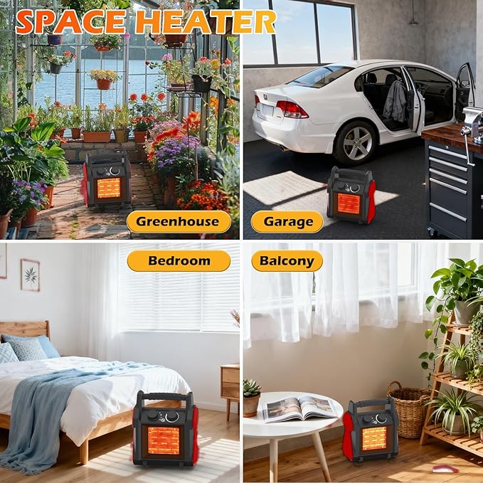 Outdoor Heaters for Patio, 1500W Garage Heater with Overheat Protection, 3S Fast Heating Electric Portable Electric Patio Heater, Greenhouse Heaters, Garage, Indoor Outdoor Use