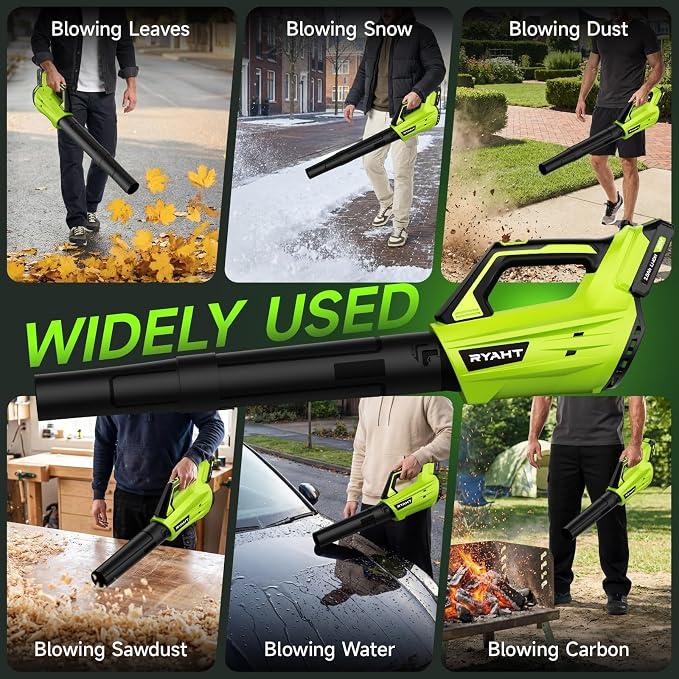 Leaf Blower Cordless, Leaf Blower with Battery and Charger - 2 Speed Modes, 2 Batteries, 20V Powerful Lightweight Electric Blowers for Blowing Leaves, Lawn Care, Patio, Green - Image 7