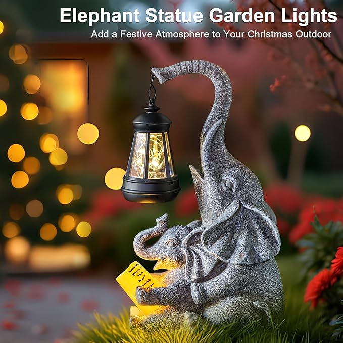 Solar Elephant Statue LED Lights Garden Decoration, Outdoor Statue Lights Patio Art Lawn Porch Deck Balcony Decoration - Birthday, Options for Mom, Lady Lover