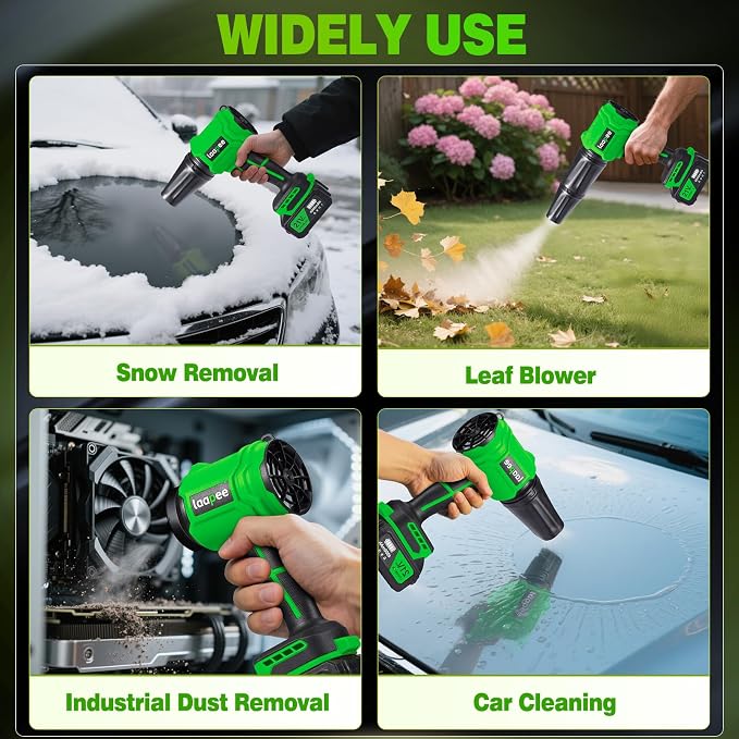 Leaf Blower Cordless,Battery Powered 800,000 RPM Electric Leaf Blower with 2 x 4.0Ah Battery and Charger Handheld Blowers for Lawn Care,Dust,Snow,Car Blowing Water with 2 Extended Nozzle,Dark Green - Image 6