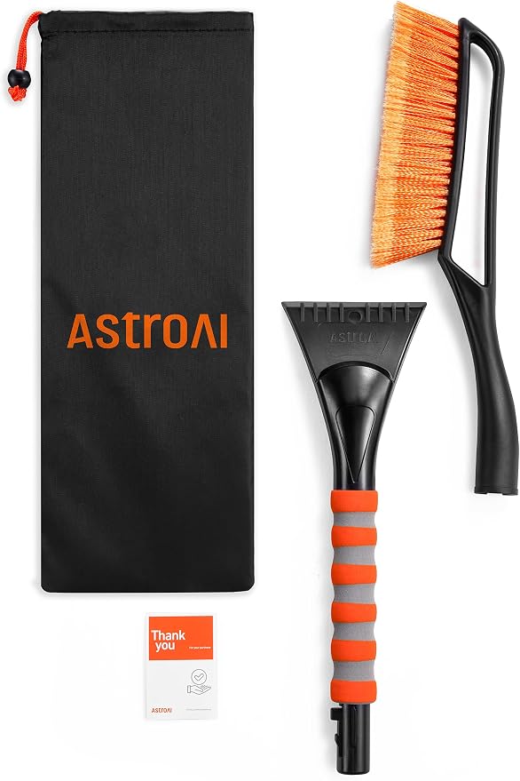 AstroAI 27" Snow Brush and Ice Scrapers for Car Windshield, Detachable Snow Scrapers with Ergonomic Foam Grip for Cars, Trucks, SUVs (Heavy Duty ABS, PVC Brush, Orange) - Image 8