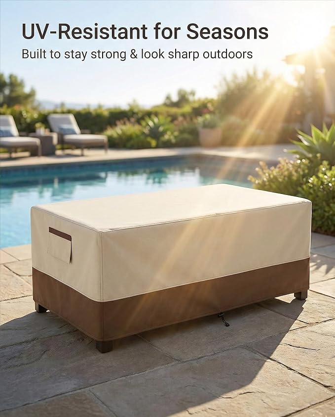 Waterproof Patio Coffee Table Cover, 600D Heavy Duty Outdoor Furniture Covers, Weather & UV Resistant, Windproof with Buckles, Rectangular Table Cover for Backyard Patio 36 x 24 x 16 in, Beige & Brown - Image 9