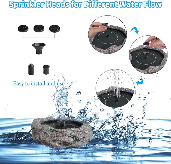 TIANCENTRAL H Solar Bird Bath Fountains High Efficiency Panels Birdbath Fountain 5 Spray Types Water Fountain Realistic Rock Design Ideal for Garden Enthusiasts and Bird Lovers in Patios