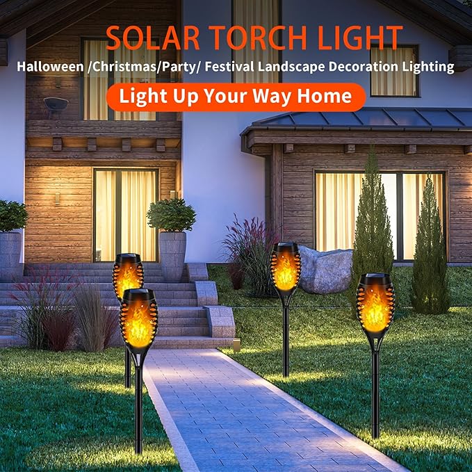 Swingers Solar Lights Outdoor,Solar Torch Lights with Flickering Flame,Waterproof Outdoor Garden Lights for Outside Patio Pathway Yard Decorations(12, Yellow)