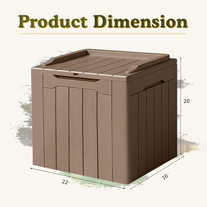 Devoko 31 Gallon Waterproof Outdoor Storage Box Resin Deck Box Lockable and UV Resistant for Patio Furniture,Garden Tools (Light Brown) - Image 6