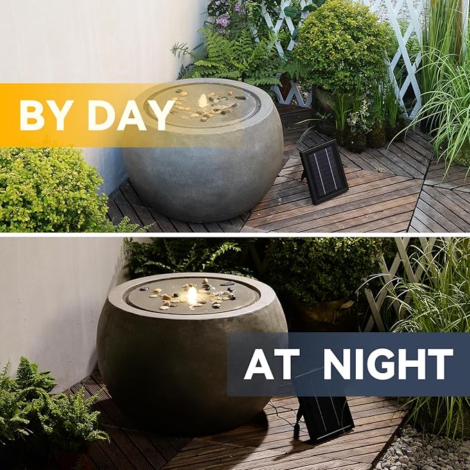 Solar Water Fountain Outdoor Garden Bubbler Large Water Feature Outdoor Fountains Solar Powered with Pebbles for Patio Deck Yard Home Decor Gray, 25 "L X 25" W X 17.5" H