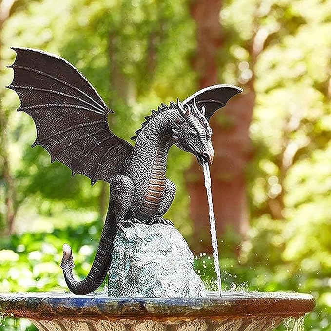 Outdoor Dragon Water Fountain - Spitting Dragon Garden Statue for Koi Ponds, Patios & Water Features (Weatherproof Design)
