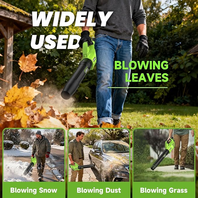 Leaf Blower Cordless, 650CFM Electric Leaf Blowers with 2 x 5.2Ah Batteries and Charger, 3 Speed Modes, 1 x Adjustable Shoulder Strap, Powerful Blowers for Lawn Care, Patio, Dust, Blowing Leaves - Image 7