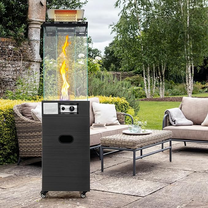 Tangkula Outdoor Heater, 40,000 BTU Propane Patio Heater with Tempered Glass Tube, Stainless Steel Burner, Wheels and Cover, Patio Heater for Outdoor Use, Porch, Backyard (Black)