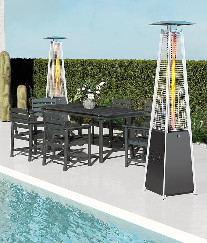 Pyramid Patio Heater,48,000 BTU Outdoor Propane Patio Heater with Detachable Wheels and Protective Cover for Terrace, Garden,Poolside.ļ¼Blackļ¼