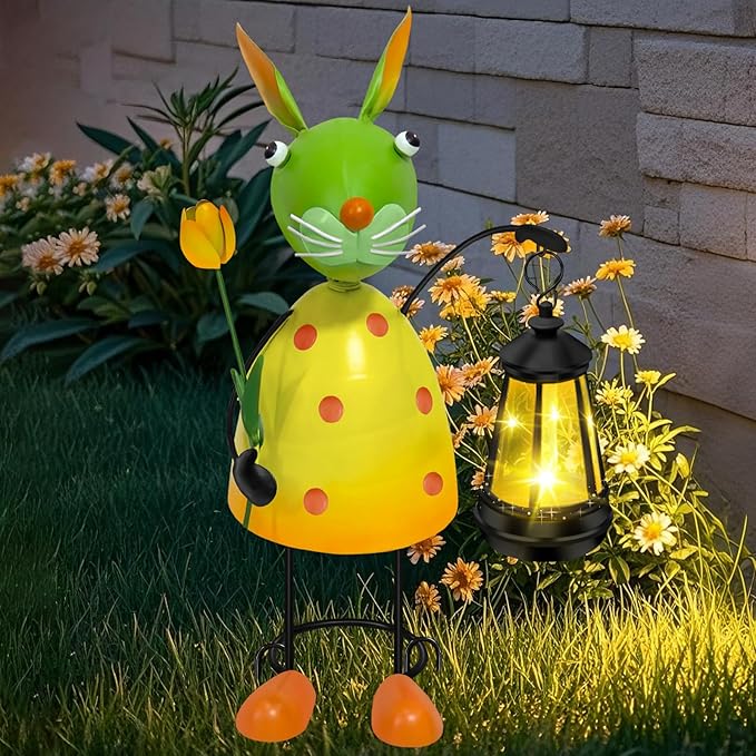 Solar Garden Rabbit Statues with Solar Lights Easter Decor Outdoor Rabbit Figurine Bunny Decor for Home Patio Lawn Yard,Birthday House Warming Gifts for Women, Mom, Grandma