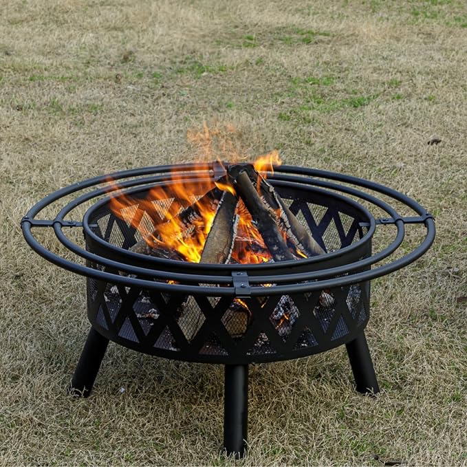 EcoNook 36 Inch Wood Burning Fire Pit with 2 Loops, Outdoor Fire Pit with Spark Screen & Fire Poker, Cross Weave Firepit for Outside Fireplace Bonfire for Yard,Patio, Garden - Image 6