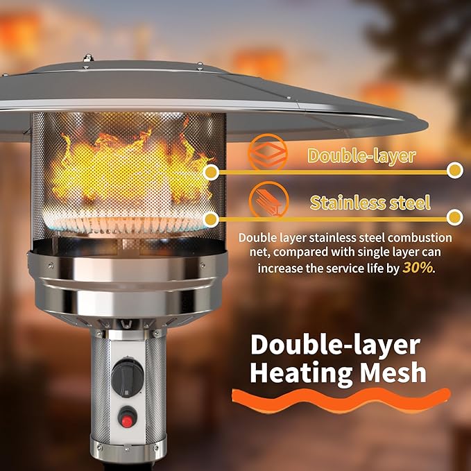 MAJARO 50,000 BTU Outdoor Propane Patio Heater with Wheels – Wicker-Style Propane Tank Cover, Weighted Base, Easy Ignition & Safety Tilt Shut-Off for Patio & Outdoor Living Spaces