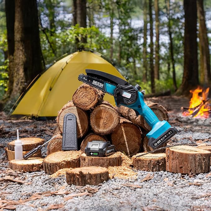 SEESII Mini Chainsaw 6 inch,Cordless Chainsaw w/ 2x2000mAh Batteries,Oiler System & Replacement Chain,Handheld Electric Chain Saw w/Safety Lock,Battery Powered Chainsaw for Wood Tree Cutting, M6 Plus - Image 8