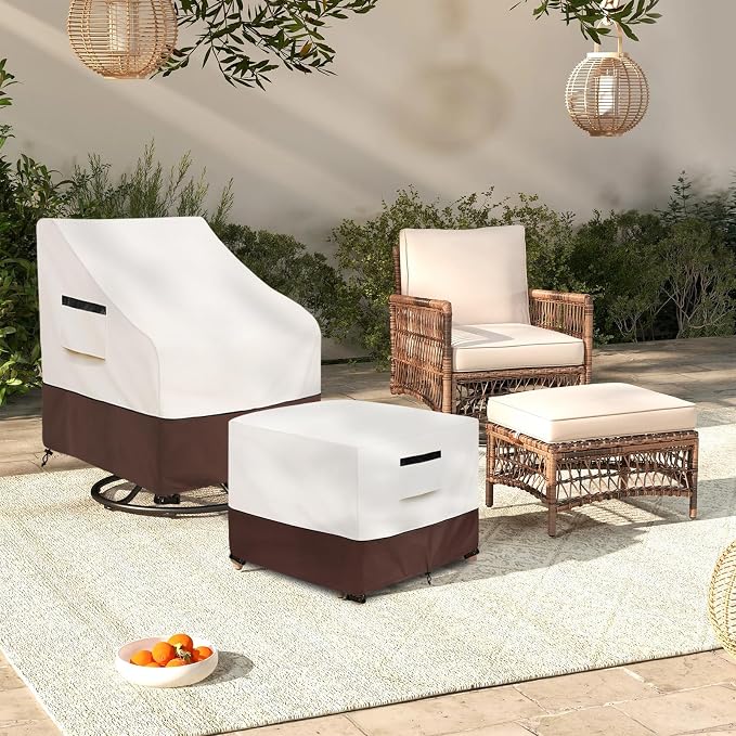 Patio Ottoman Cover,22W x 22D x 18H inch,Waterproof Square Patio Small Side Table Cover,Suitable for 3-Piece Outdoor Wicker Patio Bistro Set Side Table(Beige) - Image 7