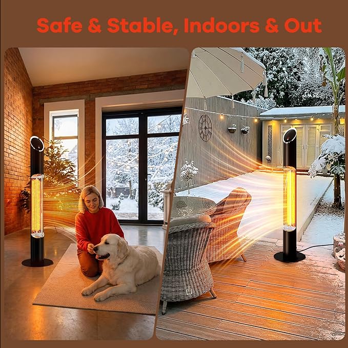 Portable Infrared Heater, Outdoor Electric Patio Heater, Heaters for Outdoor/Indoor Use, Standing Heaters for Patio, Garage, Backyard, 1500W, Black