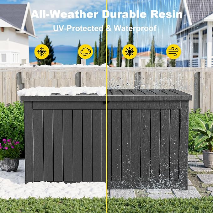PatioZen 280 Gallon Resin Deck Box, Lockable Weatherproof Outdoor Storage Box for Furniture, Garden Tools and Tools Storage, Waterproof Outside Storage Boxes - Black - Image 7