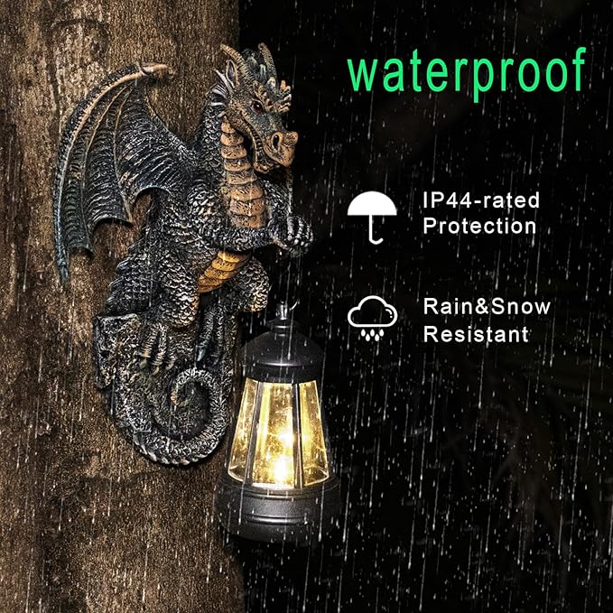 Solar Dragon Lamp Garden Statue - Outdoor Medieval Fantasy Decoration for Garden, Yard Art & Lawn Ornaments, Weather-Resistant Solar Lantern Figurine Gift