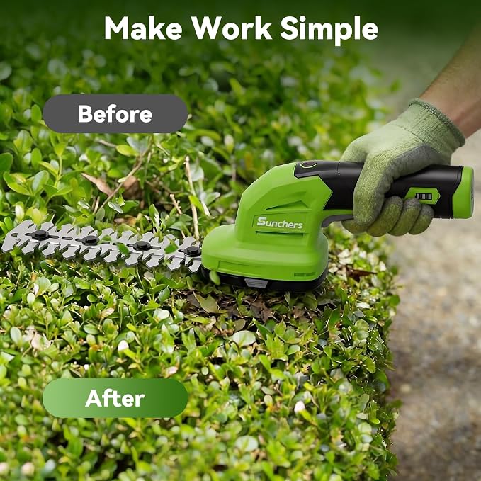2 in 1 Hedge Trimmer Cordless, 7.2V Electric Grass Cutter and Hedge Shears, Handheld Shrub Bush Trimmer, Lightweight Grass Shears with 2 Blades, Rechargeable Garden Tool with Battery and Type-C Cable - Image 7