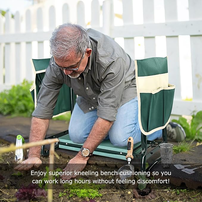 KVR Upgraded Garden Kneeler and Seat with Thicken & Widen Soft Kneeling Pad,Heavy Duty Foldable Gardener Stool with 2 Tool Pouches,Gardening Gifts for Women Mom Men Seniors¡… - Image 7