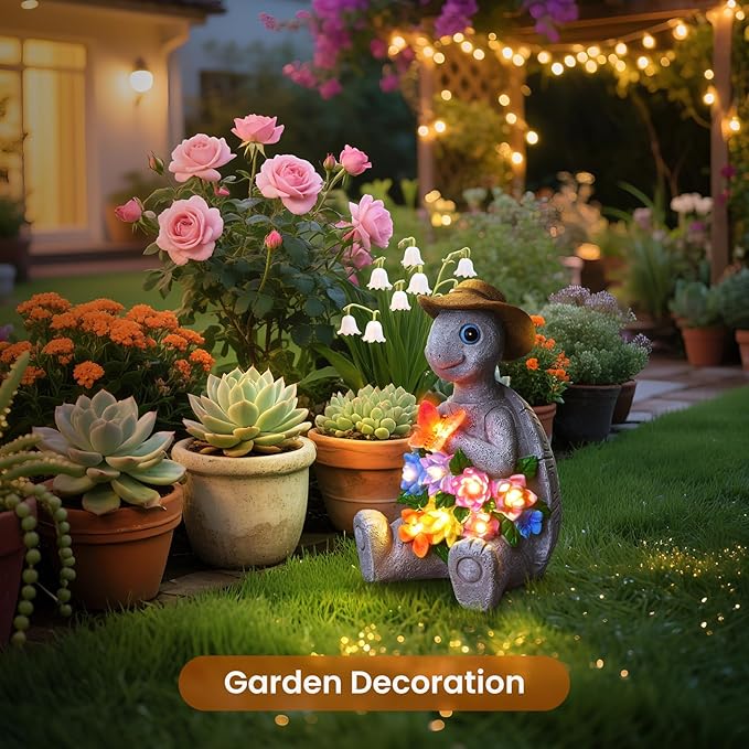 Solar Garden Outdoor Statues Turtle with 8 LED Lights, Yard Decor Tortoise for Ornament, Mom Birthday Gifts for Women, Housewarming Gifts for Patio, Porch, Balcony