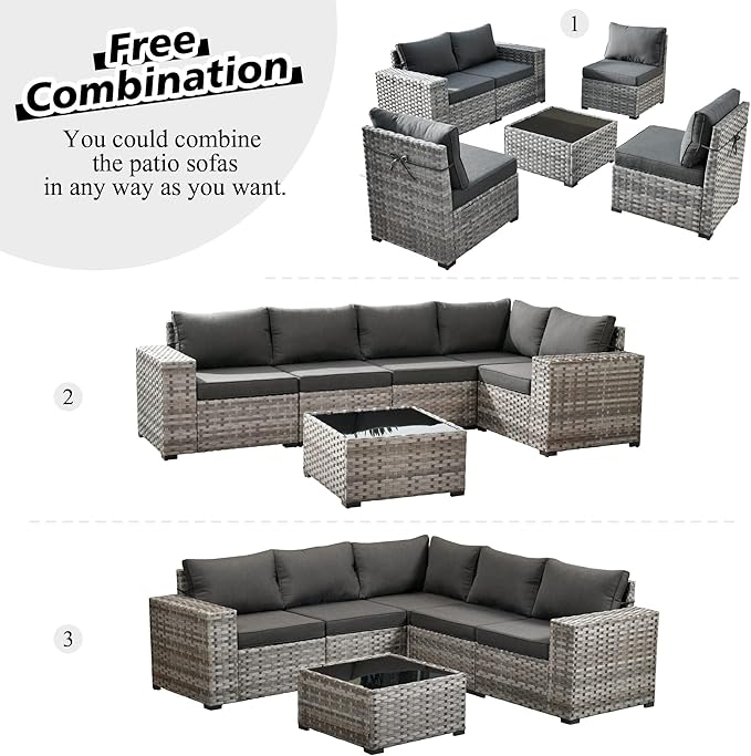 HOOOWOOO 9 Piece Modular Patio Outdoor Sectional Furniture Set with Swivel Rocking Chairs,Wicker Conversation Sofa Set,Outside Couch Set with Wide Arm(Black)
