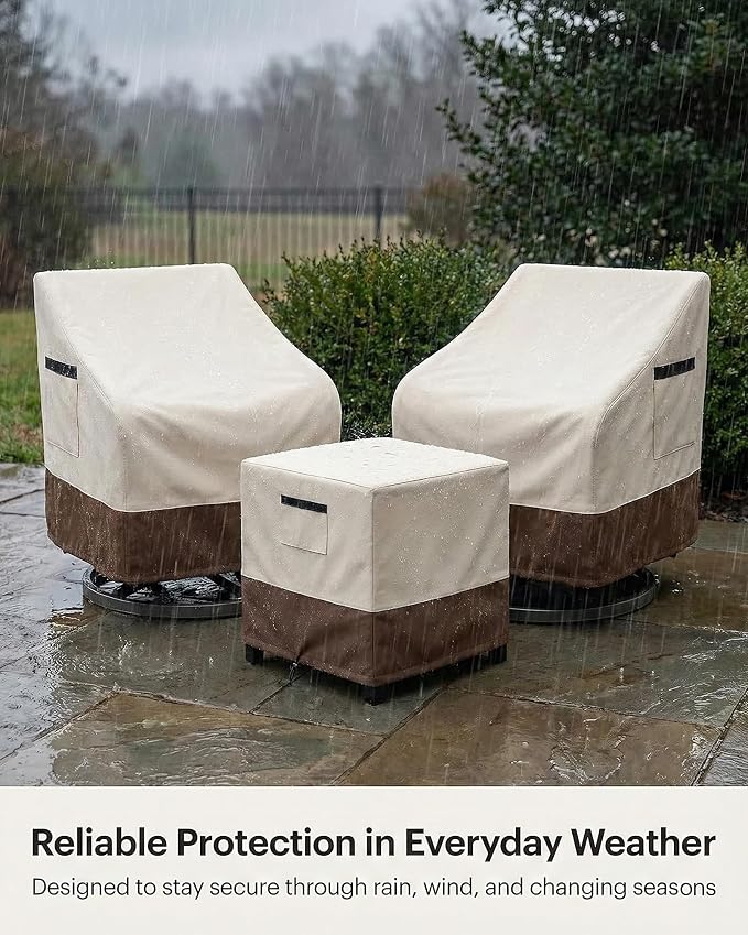 Patio Furniture Covers Set for 3-Piece Bistro Sets, Heavy-Duty 600D Waterproof Outdoor Furniture Covers for 2 Chairs&Side Table,UV Resistant, All-Season Protection for Patio,Porch Backyard,Beige&Brown - Image 9