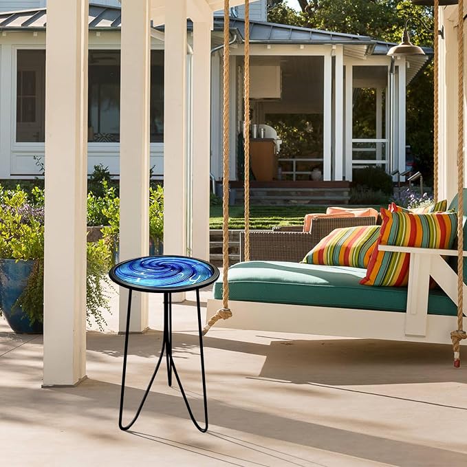 LIFFY Patio Side Table, Small Round End Table, Metal Side Table Outdoor, Small Porch Table for Indoor Balcony Furniture Decor (Blue 12 inch) - Image 7