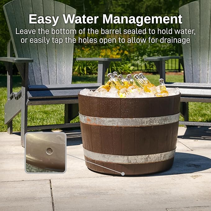 RTS Home Accents 100% Recycled Polyethylene 18 inch Heavy Duty Better Barrel Planter with Rusting Steel Bands, Walnut Color (Pack of 2)