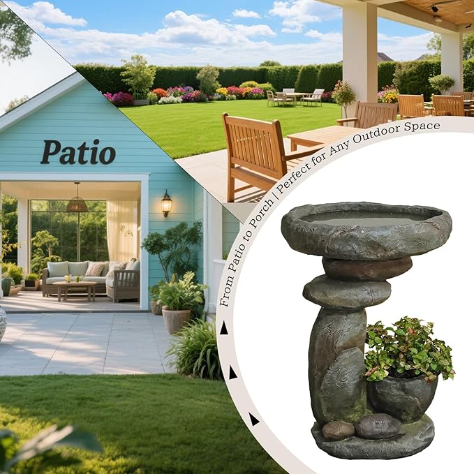 27.6" Tall Outdoor Fountain for Garden, Patio, Yard – Vertical Space-Saving Design, Made of Resin & Fiberglass Composite – No Pump/Lights Included