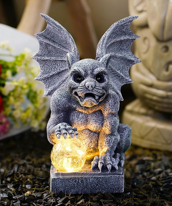 Gargoyle Statue for Garden Decor: Gothic Outdoor Dragon Figurines Sculpture with Ball for Lawn Patio Yard Balcony - Best Gifts for Mom Grandma Women