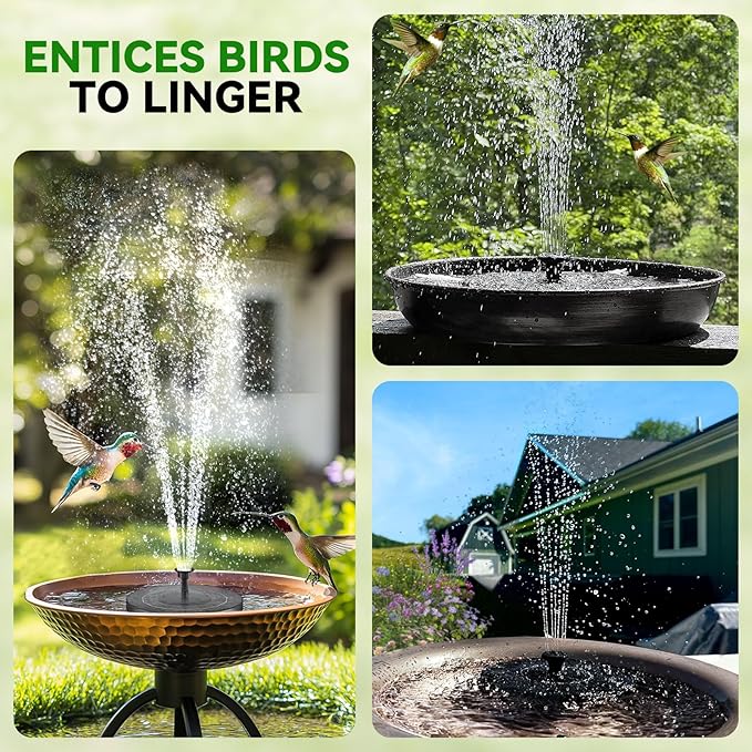 Solar Bird Bath Fountain Pump,Upgrade Solar Water Fountains for Bird Bath Small Solar Fountain with 8 Nozzles,Solar Water Birdbath Fountains for Outdoors-2.5W
