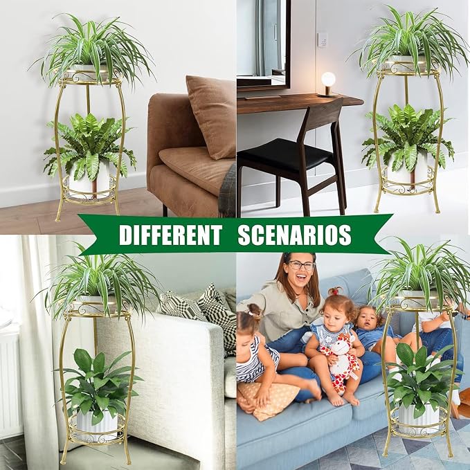 MOCORY Plant Stand Indoor Outdoor 2 Tier 27" Tall Metal Potted Holder Rack Flower Pot Stand Heavy Duty Plant Shelf Rustproof Iron Multiple Plant Round Supports Rack for Planter Corner Garden Balcony - Image 6