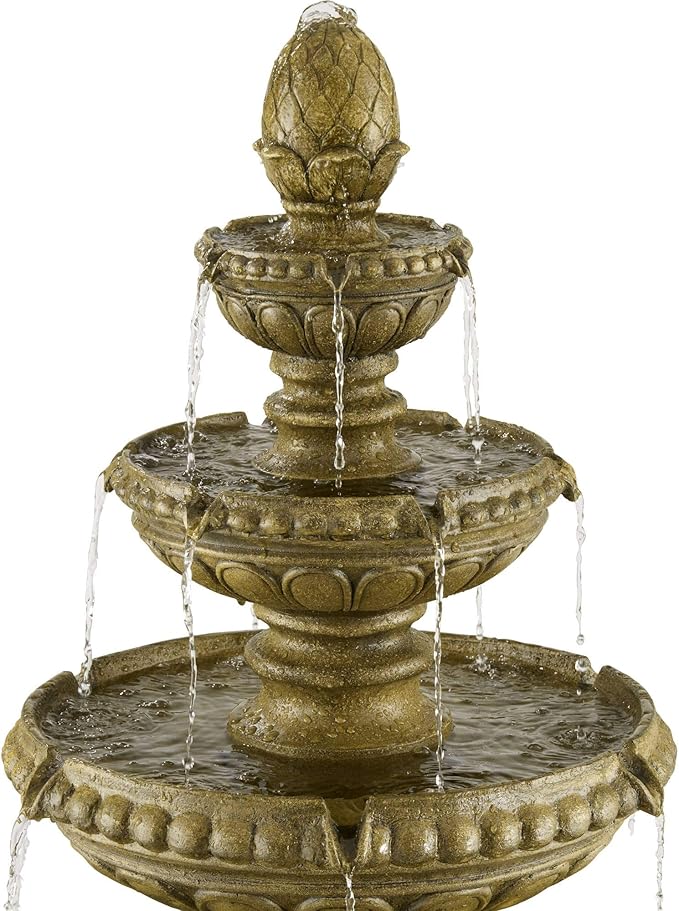 Sag Harbor 66" High Large Italian Outdoor Decor Sand Stone Floor Fountain with Light LED Waterfall 4-Tier Standing Basin Water Feature for Outside Garden Patio Yard Backyard Porch - John Timberland