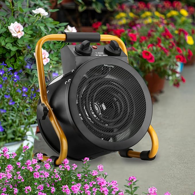 Greenhouse Heater with Digital Thermostat, Grow Tent Heaters, Overheat Protection, Fast Heating for Green House, Flower Room, Yellow-Black