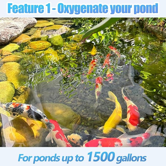 Pond Fountain Aerator 750W -Pond Fountain -1HP 15000 GPH Floating Aerator Pump-100ft Power Cord-2×Metal Ground Stakes-33x2Ft Traction Rope -for Ponds and Lakes 2026 Latest Model