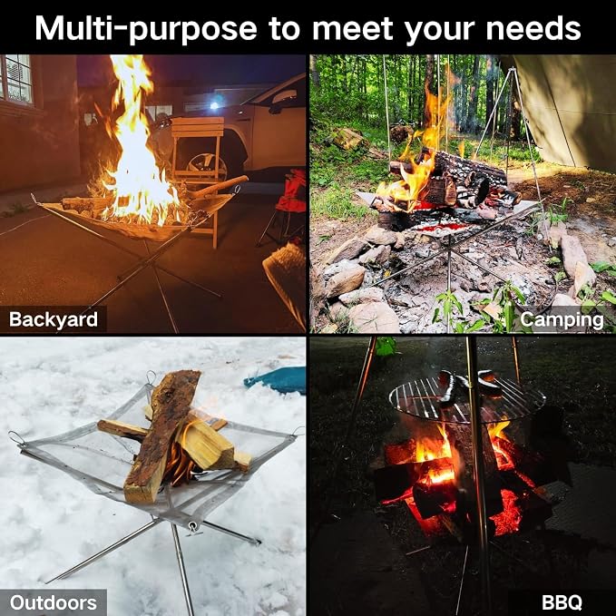 BeGrit Portable Fire Pit for Camping, 16.5" Wood Burning Fire Pits for Outdoor, 304 Stainless Steel Mesh Firepit for BBQ, Bonfire, Backyard, Garden, Patio (with Carrying Bag & Gloves) - Image 6