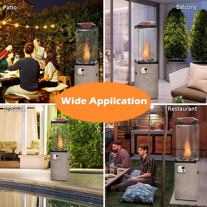Tangkula 41,000 BTU Propane Patio Heater with Waterproof Cover, Outdoor Heater with Lockable Wheels, Adjustable Feet, Tempered Glass Tube, Suitable for Garden Porch Patio Deck